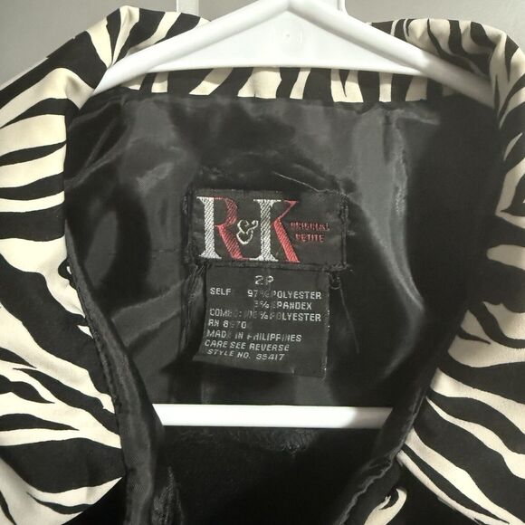 R&K Petite Women Zebra Accent Button Up Collar Jacket Black 2P Small Y2K Animal - Picture 5 of 6